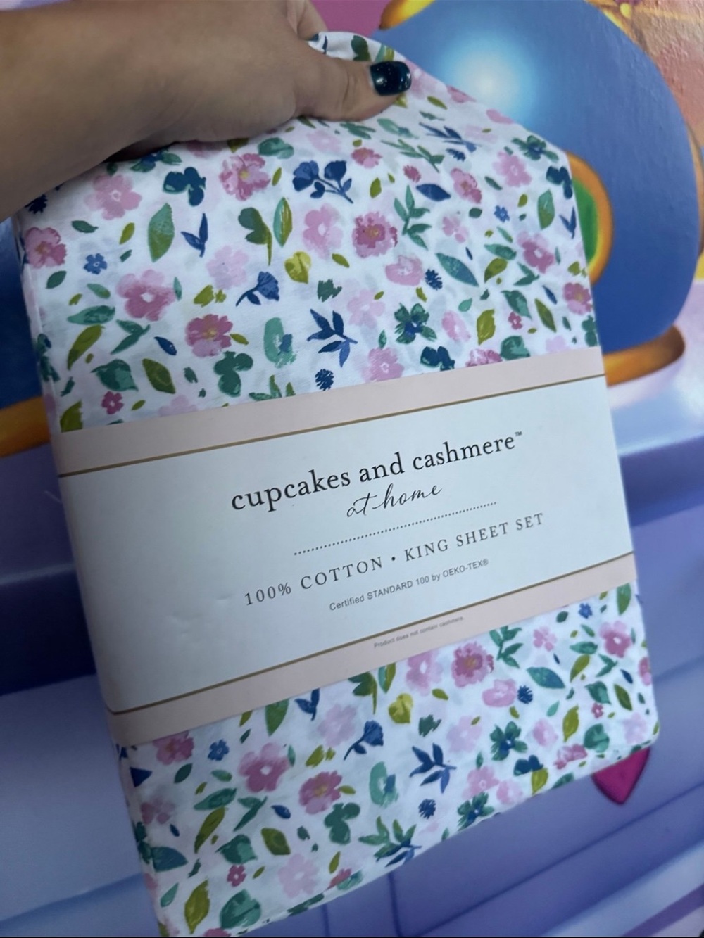 cupcakes & cashmere Floral 100 %  Cotton King Sheet Set – Pink, Green & Blue
